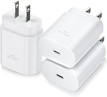 USB C Charger Block,  25W Super Fast Charger Type C Charging Block Compatible Iphone 15/14/13 Pro/12 Mini/11 Pro Max/Xs/Xr/Se/Ipad Pro, Samsung S23/S22 Ultra/S21 Plus/S20 FE-3 Pack White